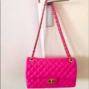 Quilted leather-it Chanel like pink handbag